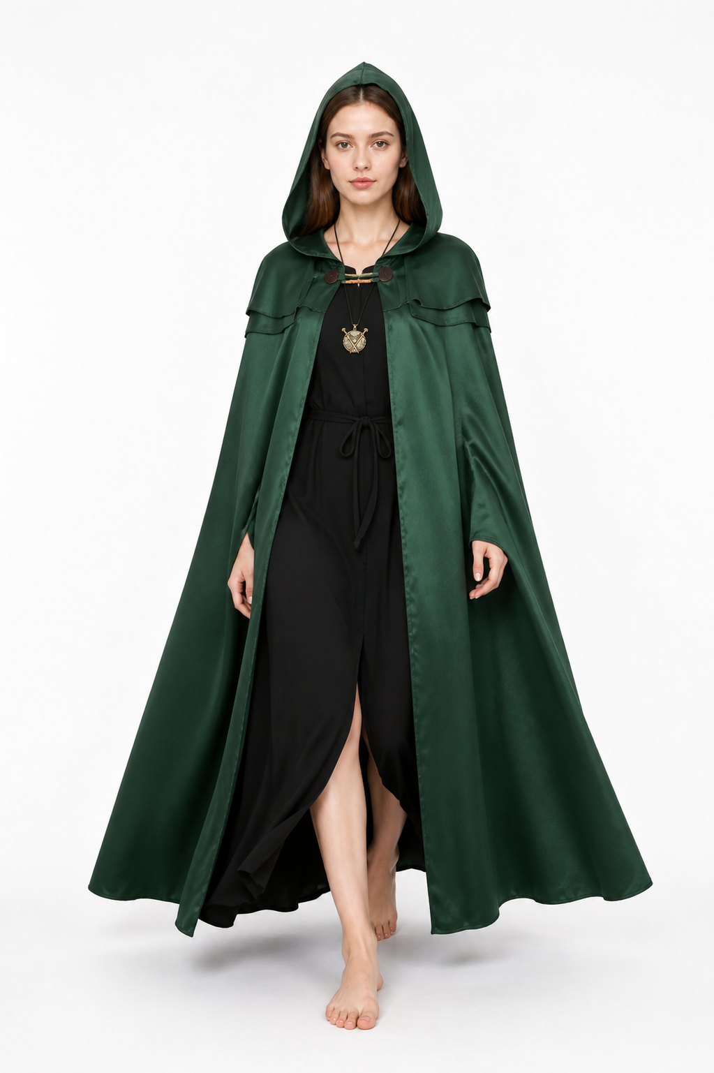 Hooded Cape with Double Closure and Pendant Costume Capes detail 2