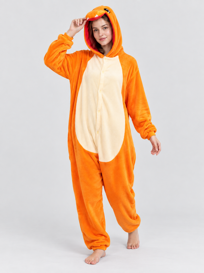 Orange Kigurumi Pajama with Hood and Light-Colored Insert