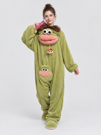 Green Home Jumpsuit Pajama with Cartoon Face