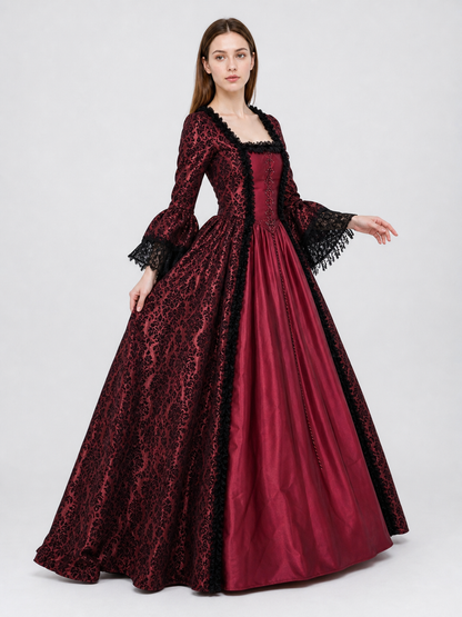 Renaissance Dress with Lace Sleeves and Cords