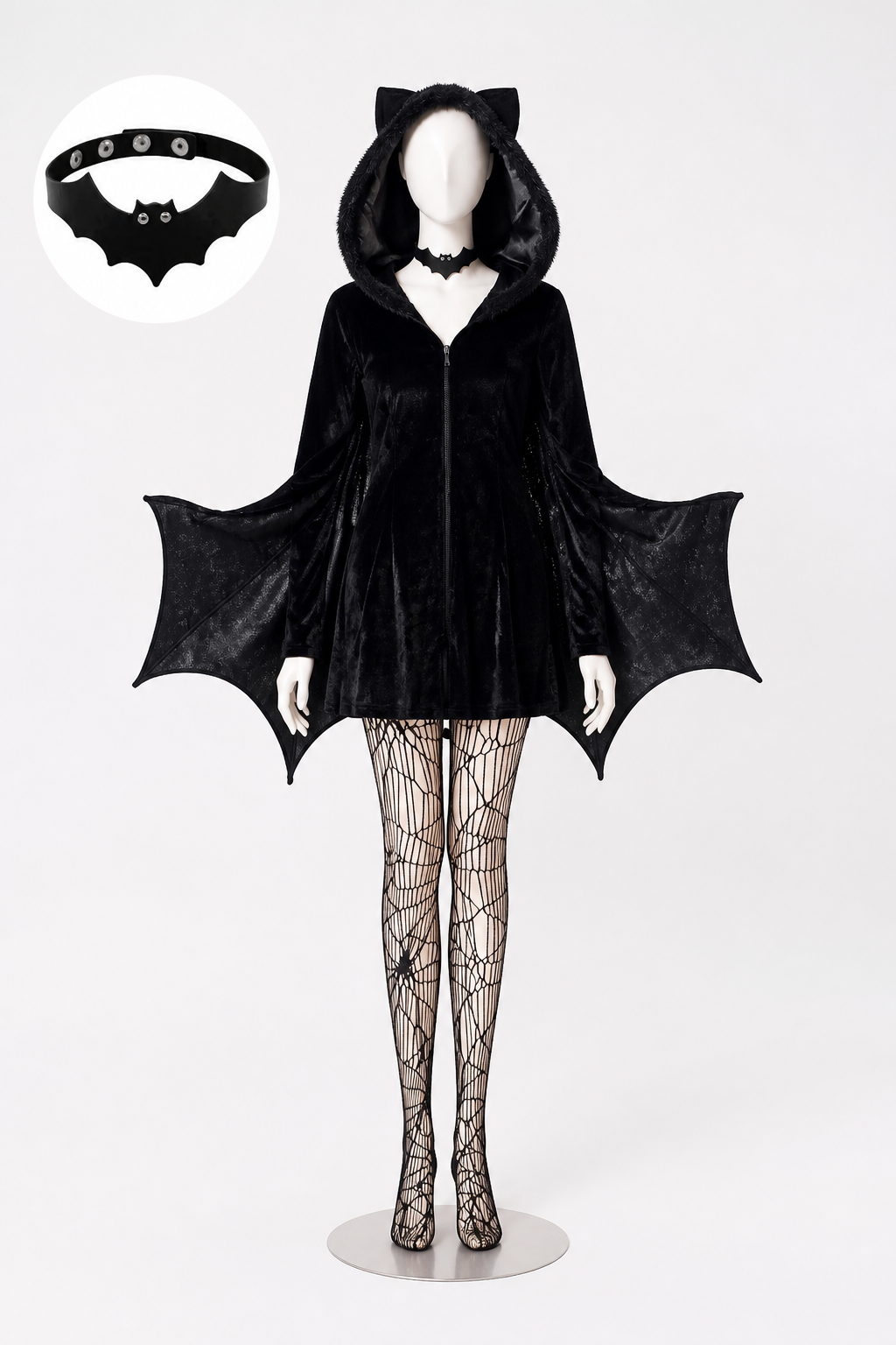 Black Bat Jumpsuit with Hood for Halloween Costumes detail 2