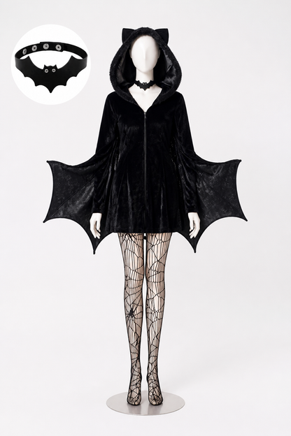 Black Bat Jumpsuit with Hood for Halloween Costumes detail 2