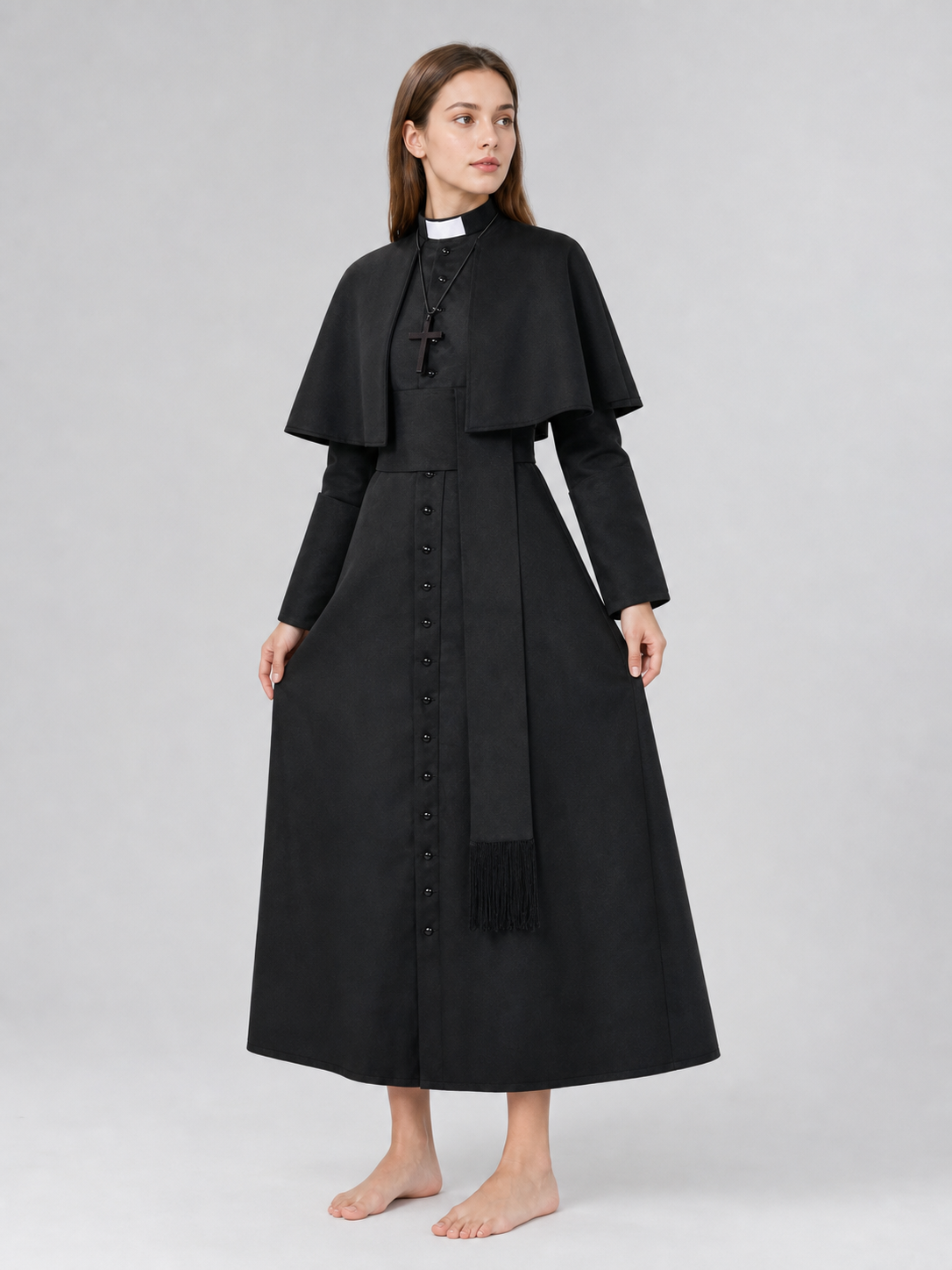 Black Halloween Cosplay Cassock with Cross
