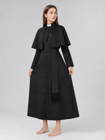 Black Halloween Cosplay Cassock with Cross
