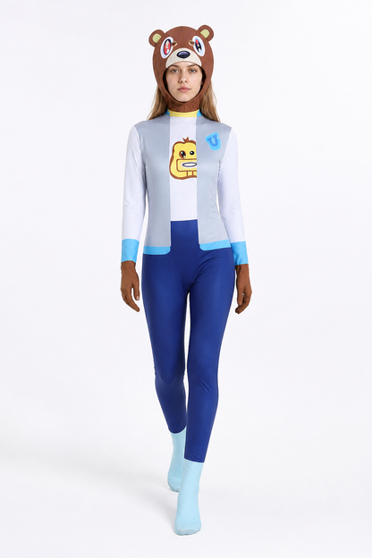 Bear Hooded Cosplay Jumpsuit, Blue and White Costumes detail