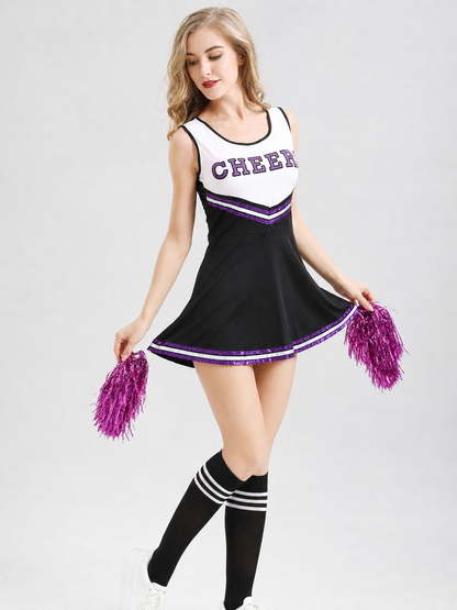 Cheerleading Costume with Dress, Bow, and Pom-Poms