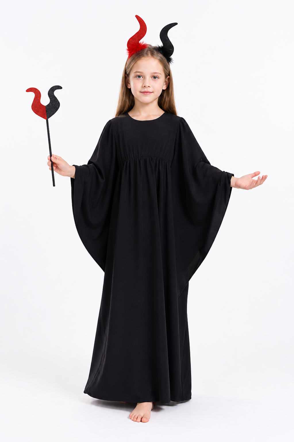 Black Long Halloween Cloak with Bat-Wing Sleeves Costume Capes detail 2