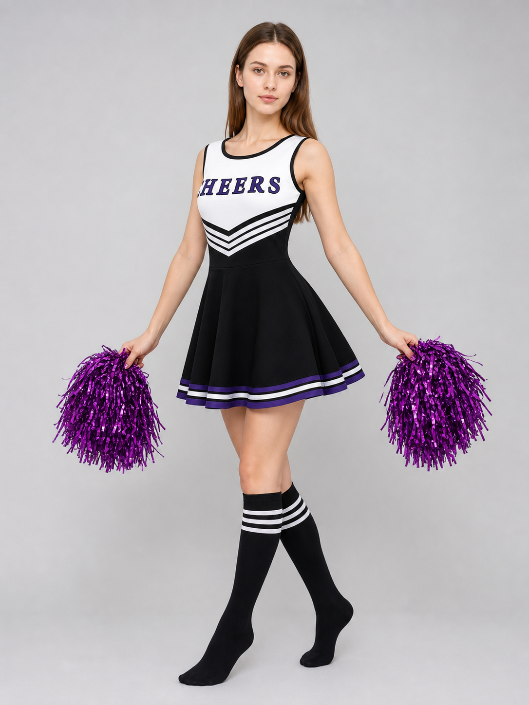 CHEERS Cheerleading Costume with Pom-Poms and Knee-High Socks