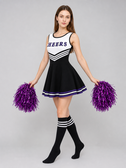 CHEERS Cheerleading Costume with Pom-Poms and Knee-High Socks