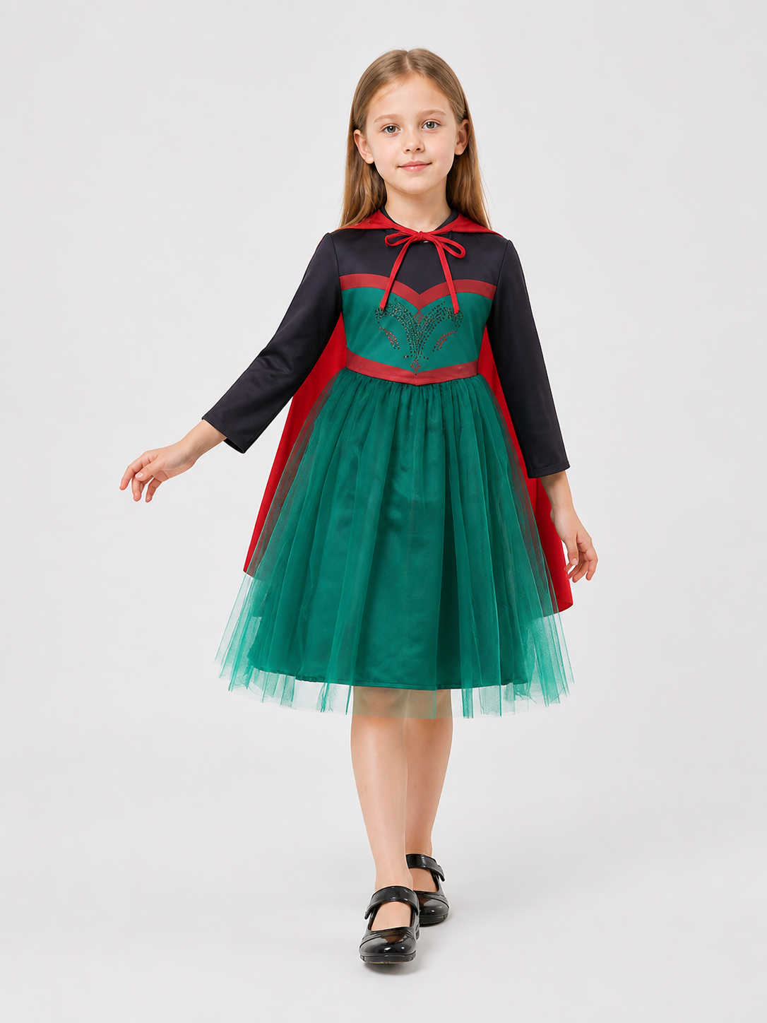 Anna Cosplay Dress, Green, Full Skirt, Cape Costume Dresses detail 2