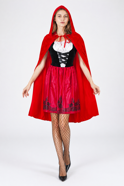 Halloween Costume with Red Hooded Cape and Dress
