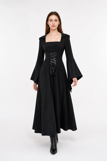 Long Gothic Hooded Lace-Up Dress Costume Dresses detail 2