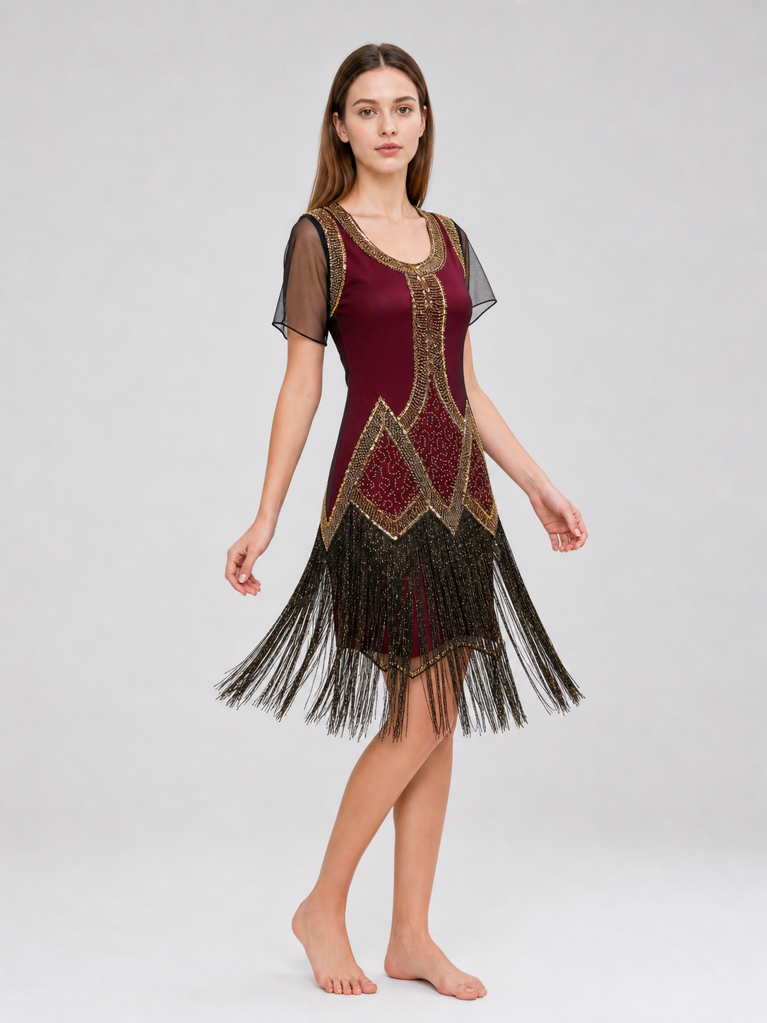 Gatsby-Style Dress with Fringe and Sequins