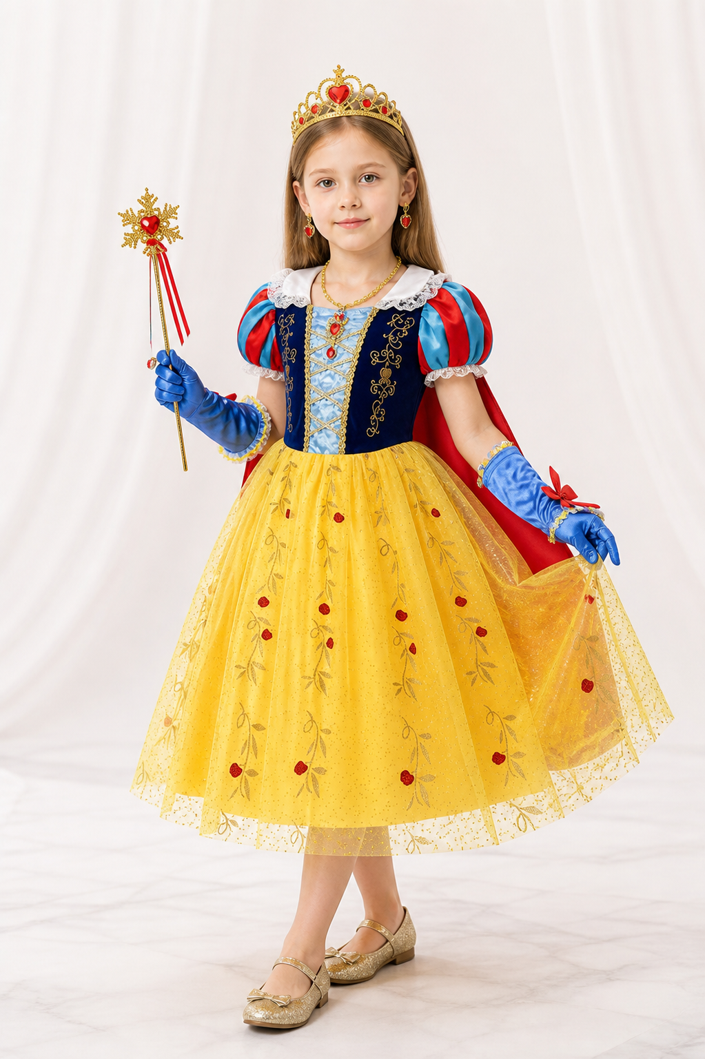 Snow White Costume with a Full Skirt and Red Cape Costume Capes detail 2