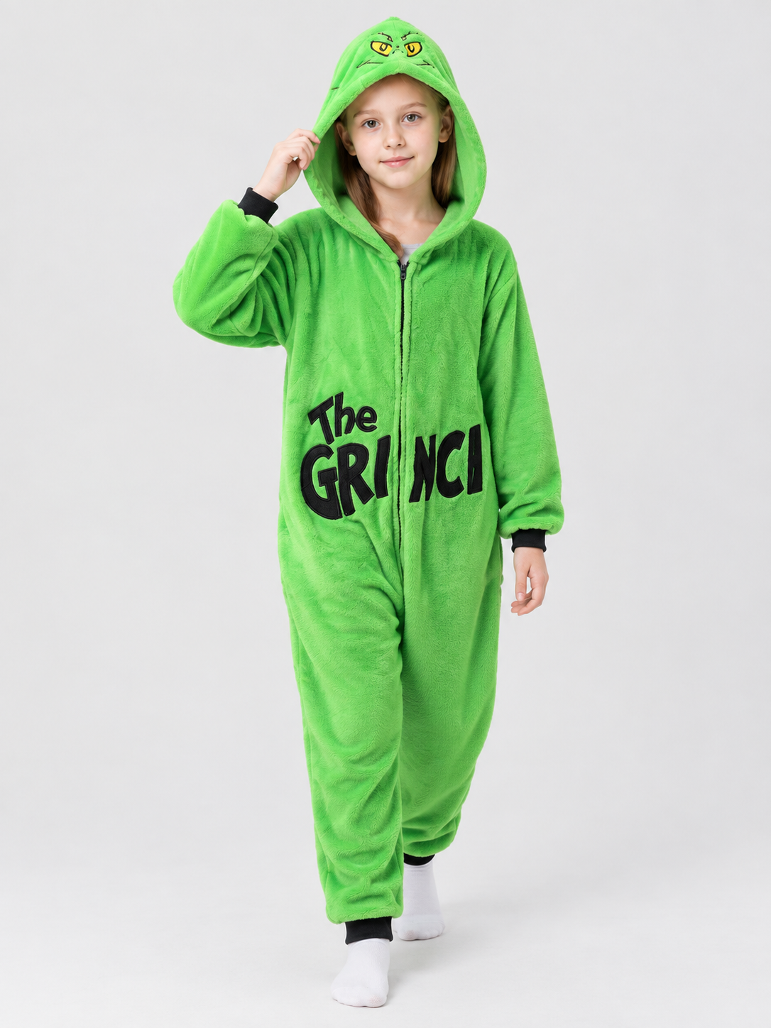Hooded Pajama Jumpsuit with Cartoon Print