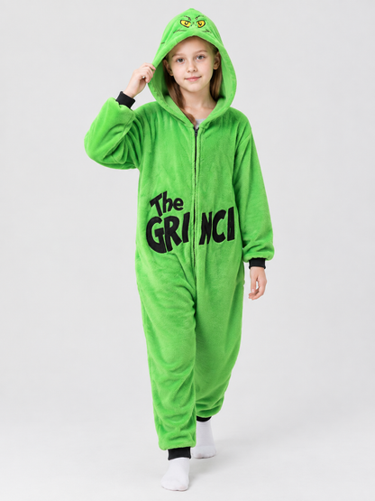 Hooded Pajama Jumpsuit with Cartoon Print