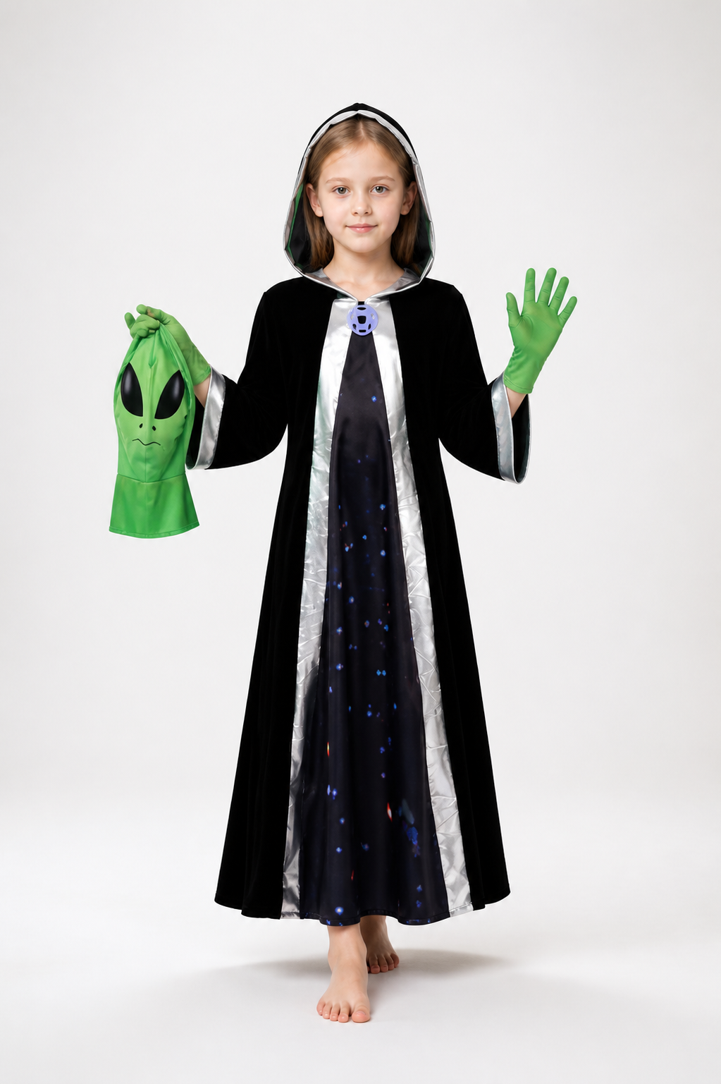 Alien Jumpsuit with Mask and Gloves Costume Masks detail 2