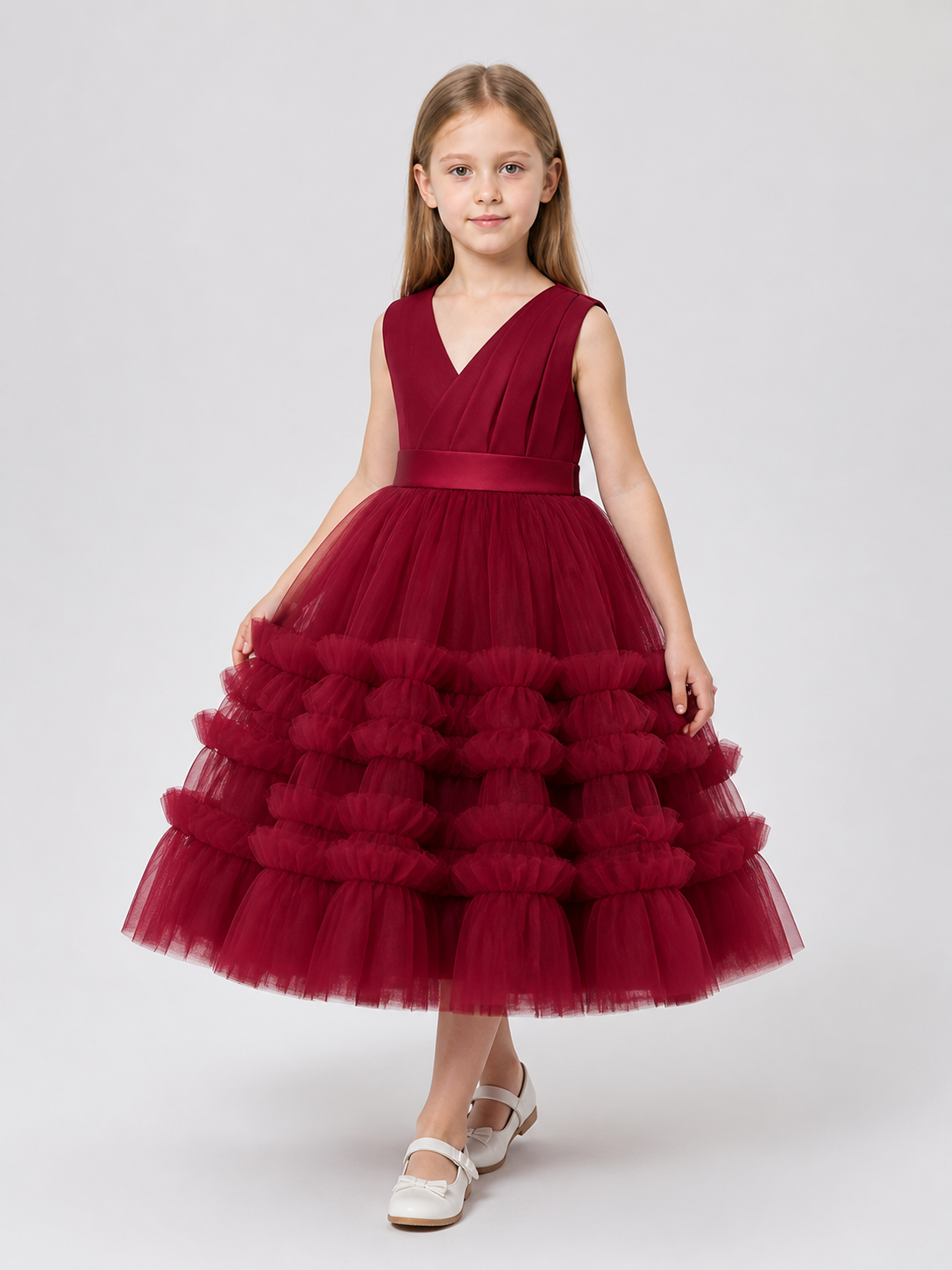 Burgundy Princess Dress for Girls with a Full Skirt Costume Dresses detail 2