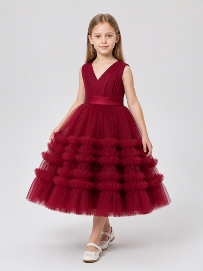 Burgundy Princess Dress for Girls with a Full Skirt Costume Dresses detail 2