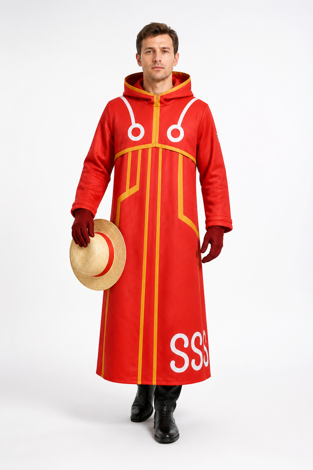 Red Long Hooded Cosplay Costume Costumes detail 2