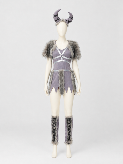 Halloween Viking Costume with Horns and Fur Costumes detail
