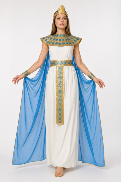 Cleopatra Costume with White Dress and Blue Cape Costume Dresses detail 2