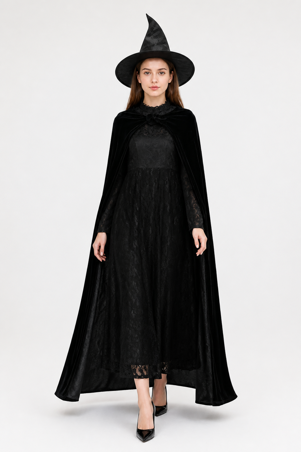 Black Witch Costume with Dress, Hat, and Cape