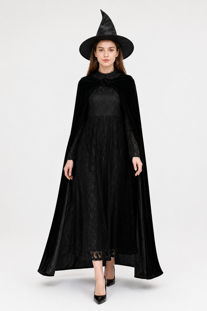 Black Witch Costume with Dress, Hat, and Cape