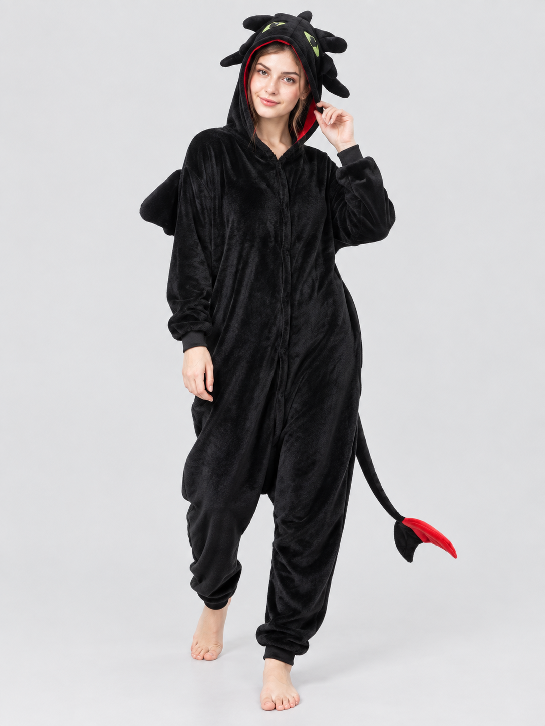Black Kigurumi with Hood, Horns, and Tail