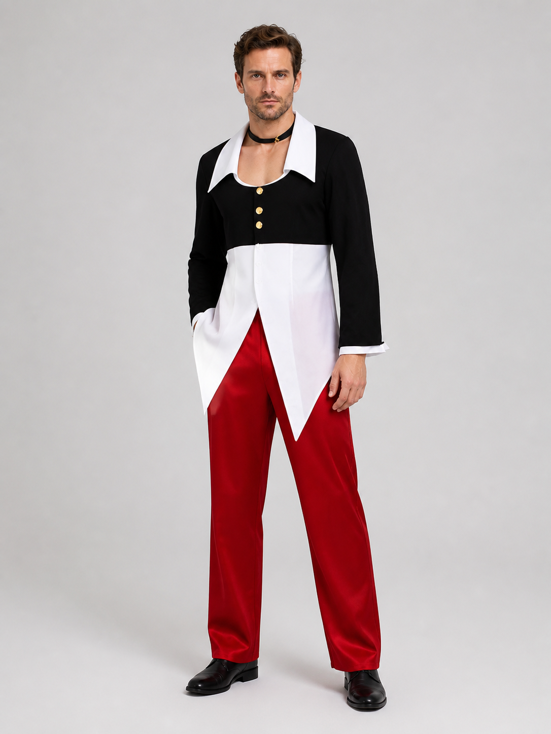 Iori Yagami Cosplay Costume, Black-and-White Top, Red Pants Costumes detail