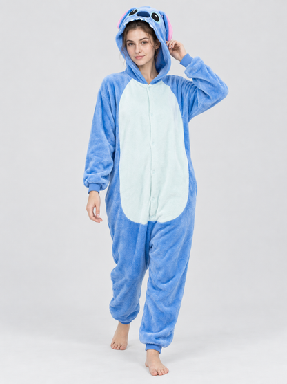 Insulated Kigurumi Pajama with Hood and Plush Texture