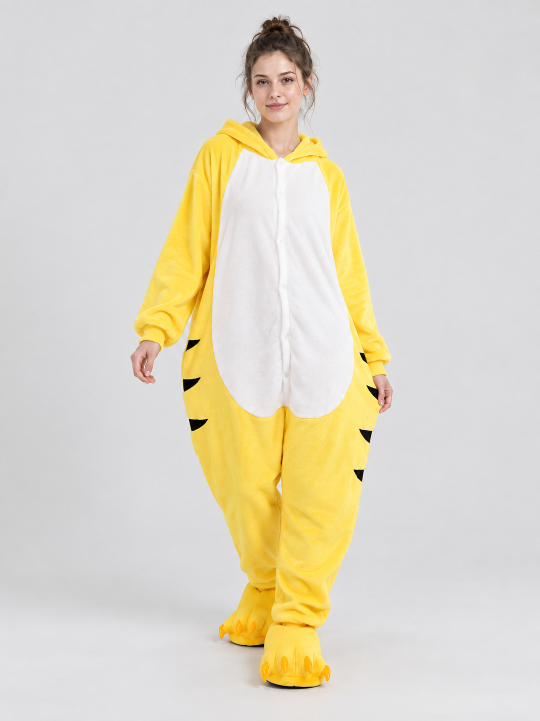 Yellow Plush Pajama Jumpsuit with Hood and Socks