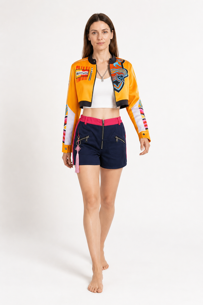 Rumi Children's Cosplay Costume: Orange Jacket and Blue Shorts Costumes detail 2