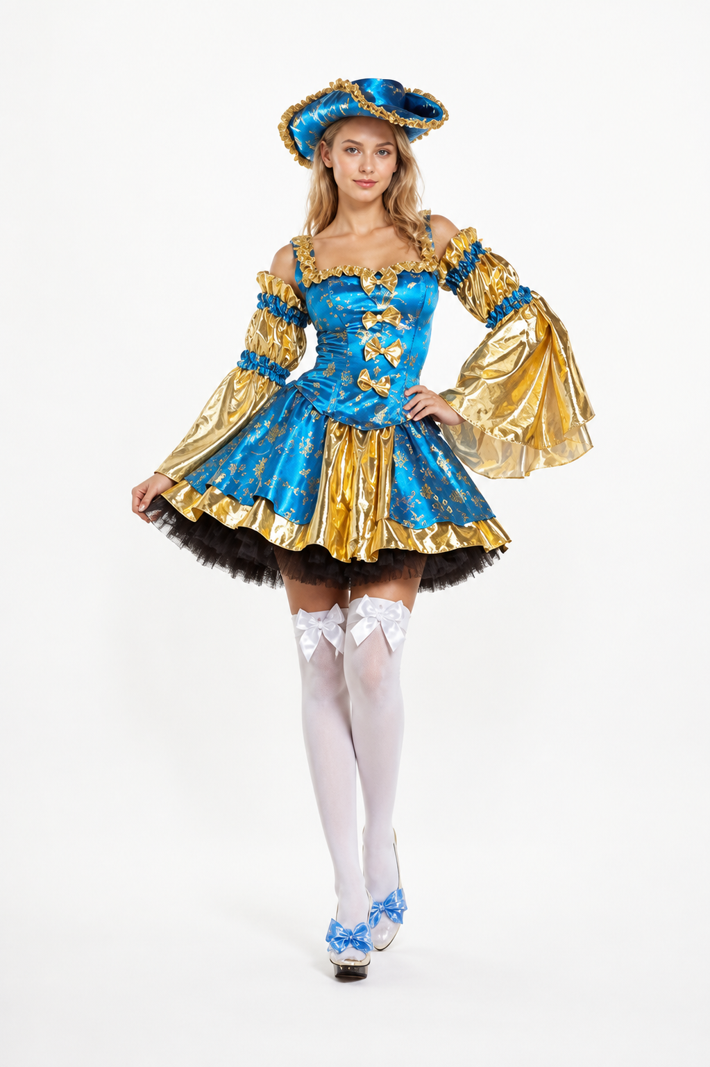 Blue and Gold Pirate Carnival Dress with a Full Skirt Costume Dresses detail 2