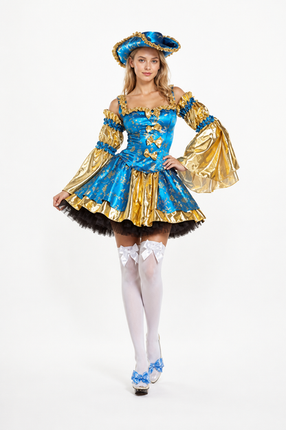 Blue and Gold Pirate Carnival Dress with a Full Skirt Costume Dresses detail 2