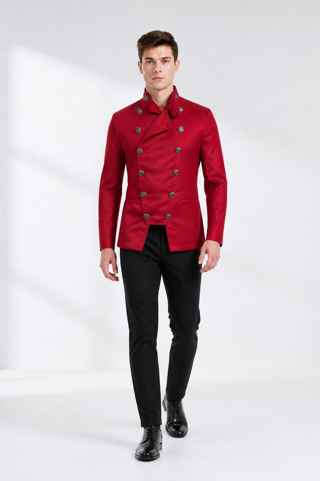 Red Double-Breasted Jacket with Metal Buttons product detail