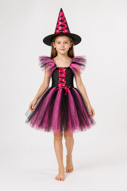 Children’s Witch Costume with Dress and Hat, Pink and Black product detail 2