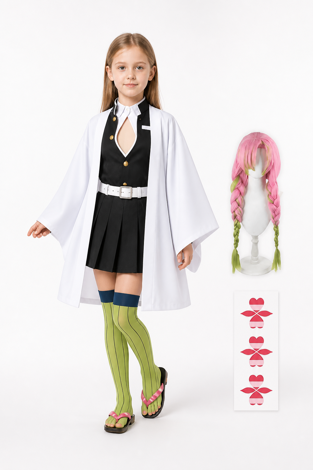 Mitsuri Cosplay Costume with White Cape and Wig Costume Capes detail 2
