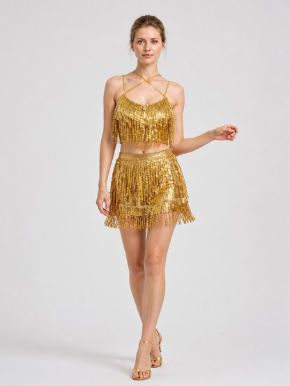 Stage Costume: Sequin and Fringe Top and Skirt Costumes detail 2