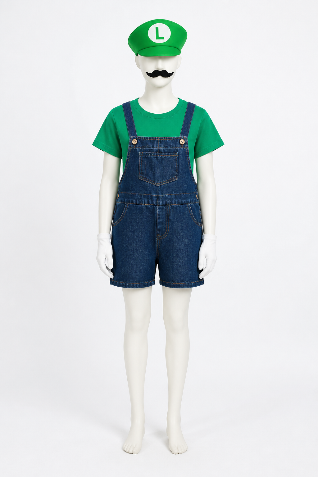 Luigi Children's Costume: T-Shirt, Overalls, and Hat Costume Headwear detail 2