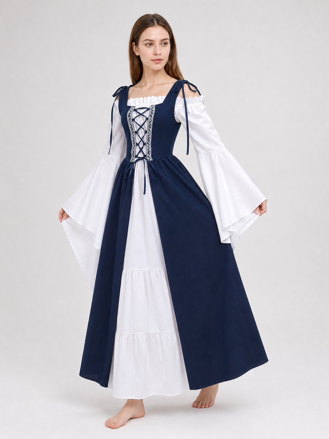 Medieval-Style Dress with a Square Neckline