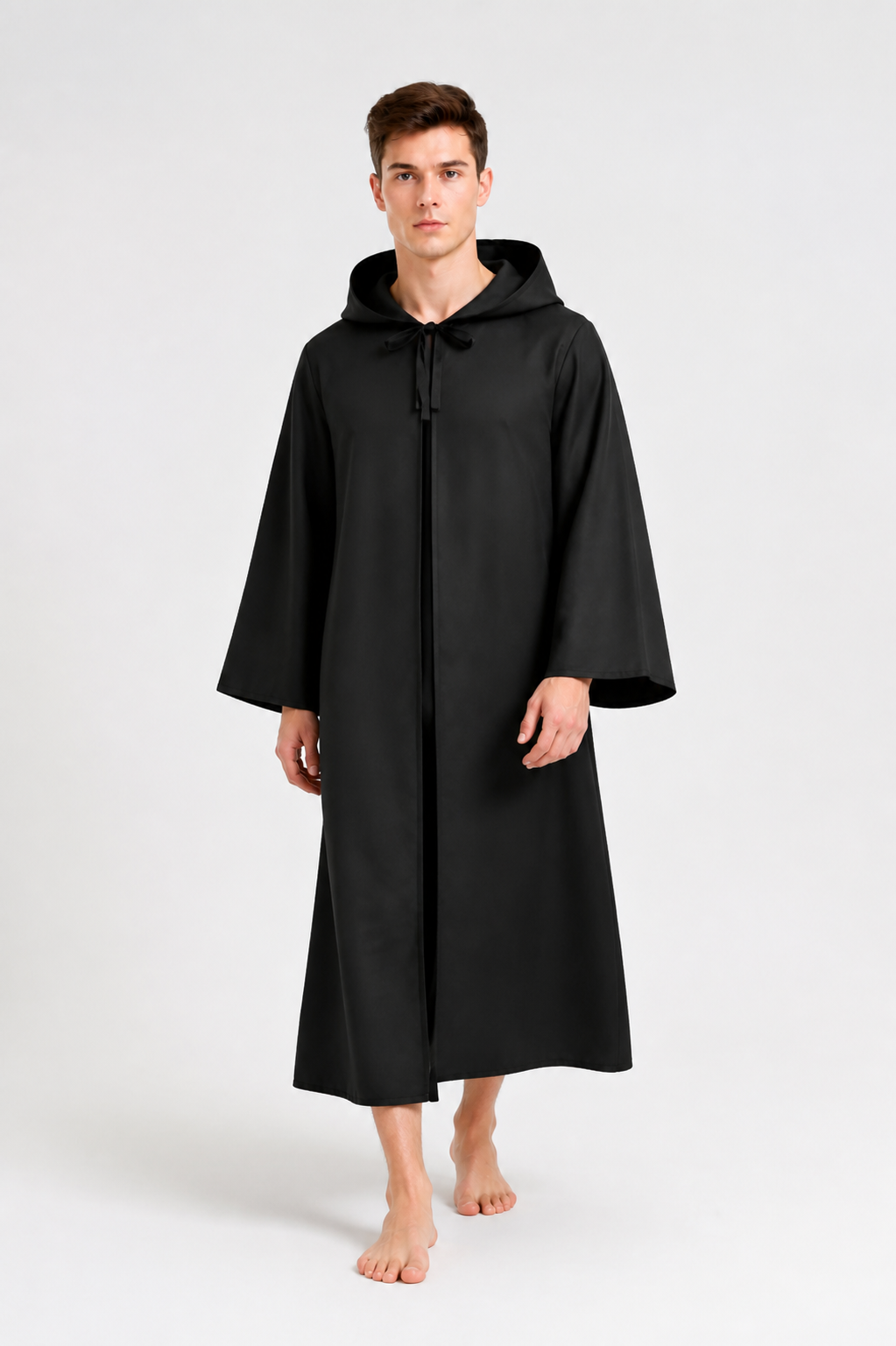 Long Black Hooded Cloak for Halloween Costume Capes detail 2
