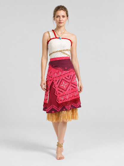 Moana Costume with Layered Skirt and Gold Fringe Costumes detail 2