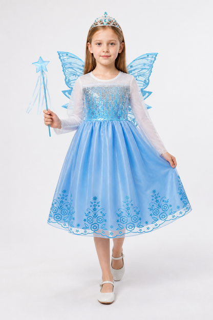 Princess Costume with Sequins, Butterfly Wings, and Crown Costume Headwear detail 2
