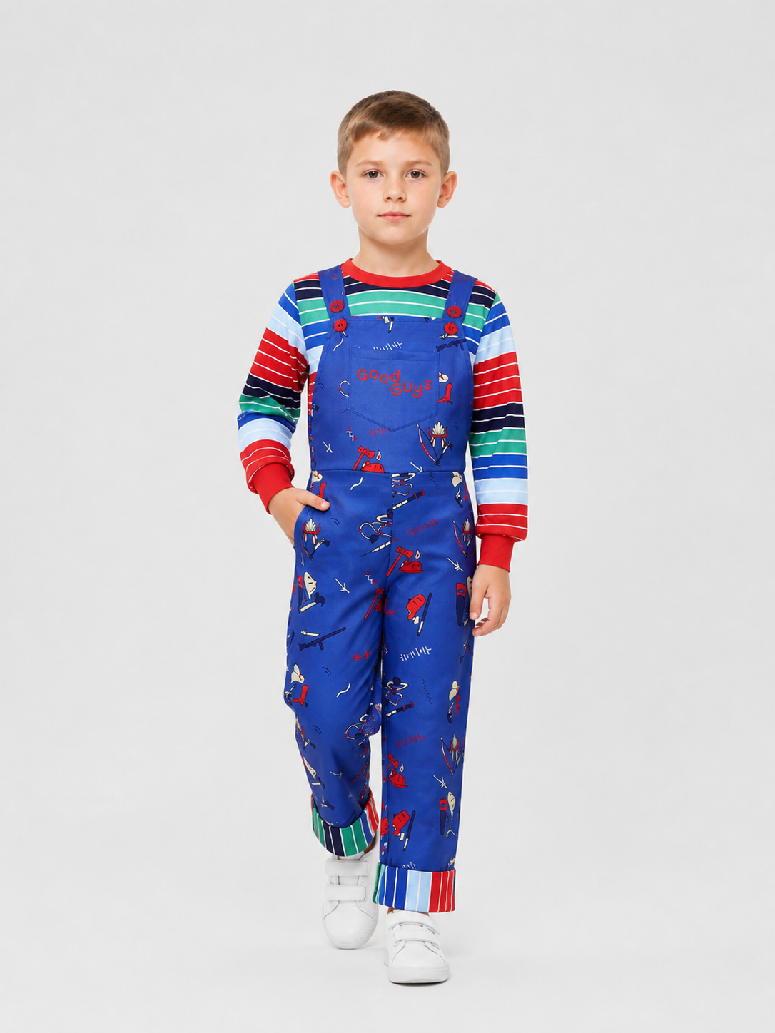 Chucky Cosplay Costume, Long-Sleeve Shirt and Bib Overalls Costumes detail 2