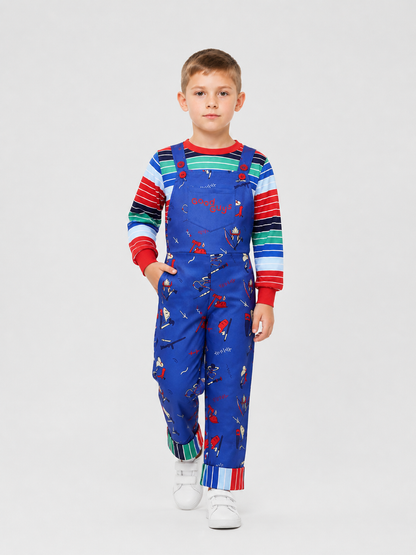 Chucky Cosplay Costume, Long-Sleeve Shirt and Bib Overalls Costumes detail 2