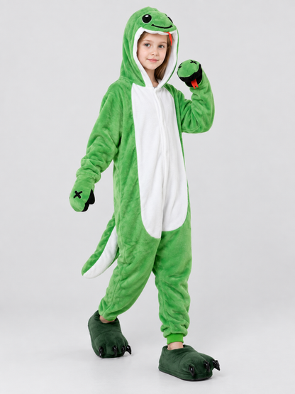 Green Dinosaur Hooded Pajama Jumpsuit