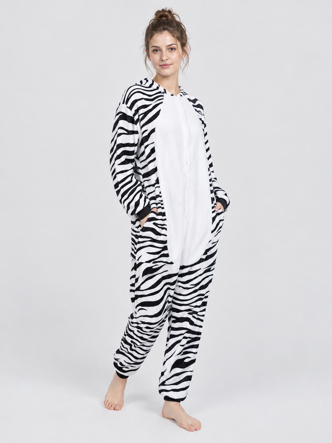 Zebra Print Pajama Jumpsuit with White Insert