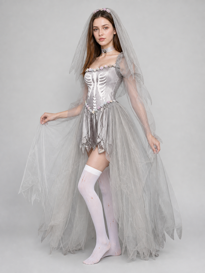 Gothic Skeleton Costume Dress for Halloween