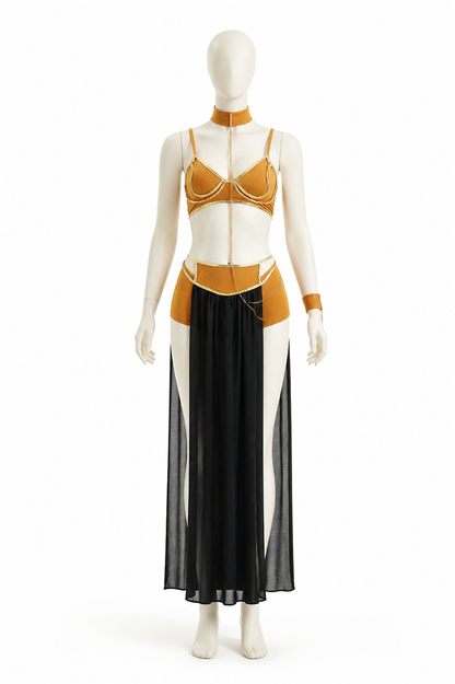 Cleopatra Costume with Gold Chains and Black Skirt Costumes detail 2